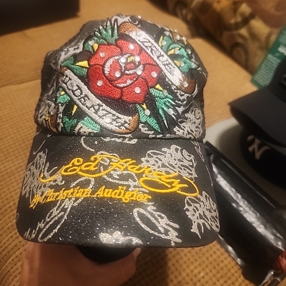 Ed Hardy Black Cap with Rose Embroidery